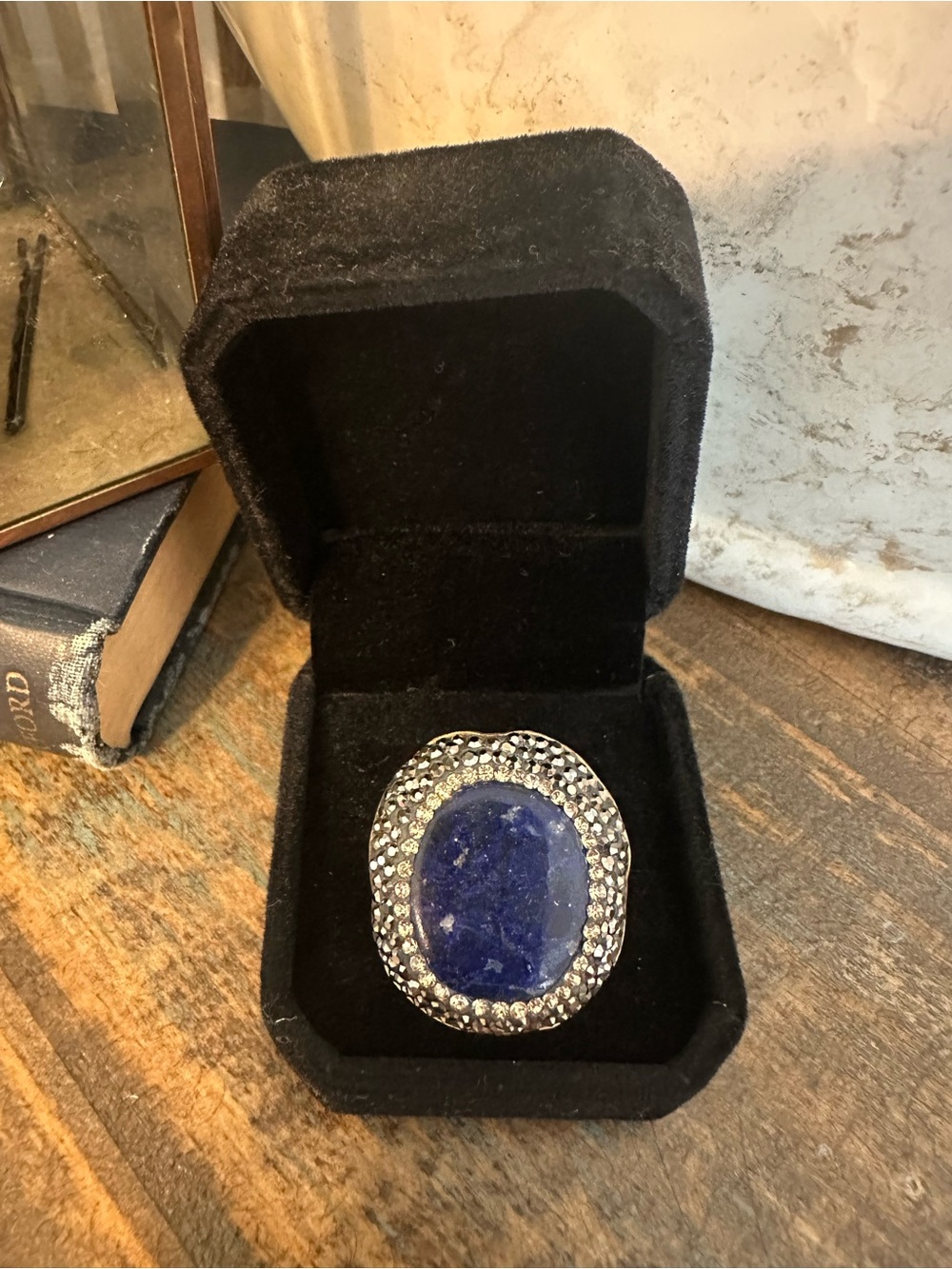 Elegant Lapis Blue Crystal Halo Statement Ring